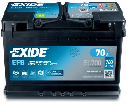 EXIDE 70AH 760A 278X175X190 EFB Start/Stop -/+